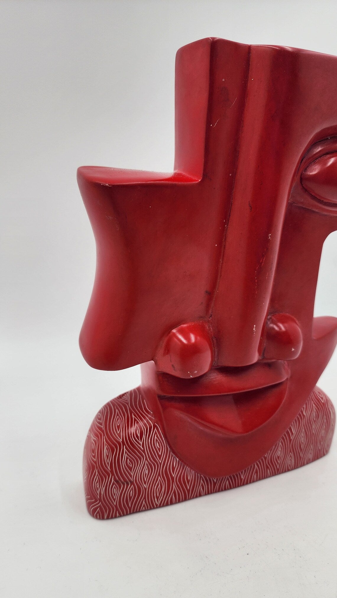 Vintage Rare African Africa Shona Red Soapstone Abstract Battling Face Sculpture - Thecosmicaccess