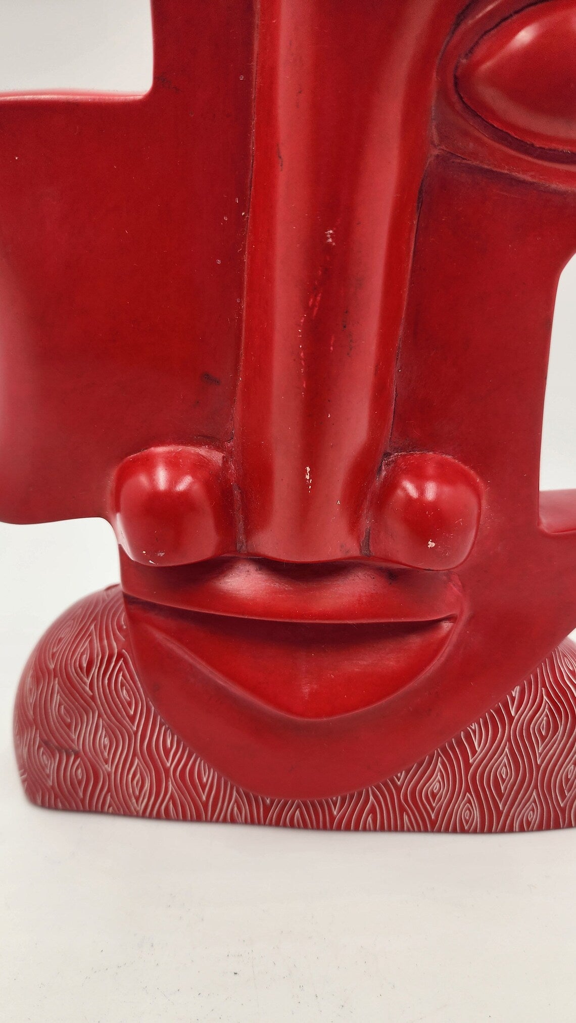 Vintage Rare African Africa Shona Red Soapstone Abstract Battling Face Sculpture - Thecosmicaccess