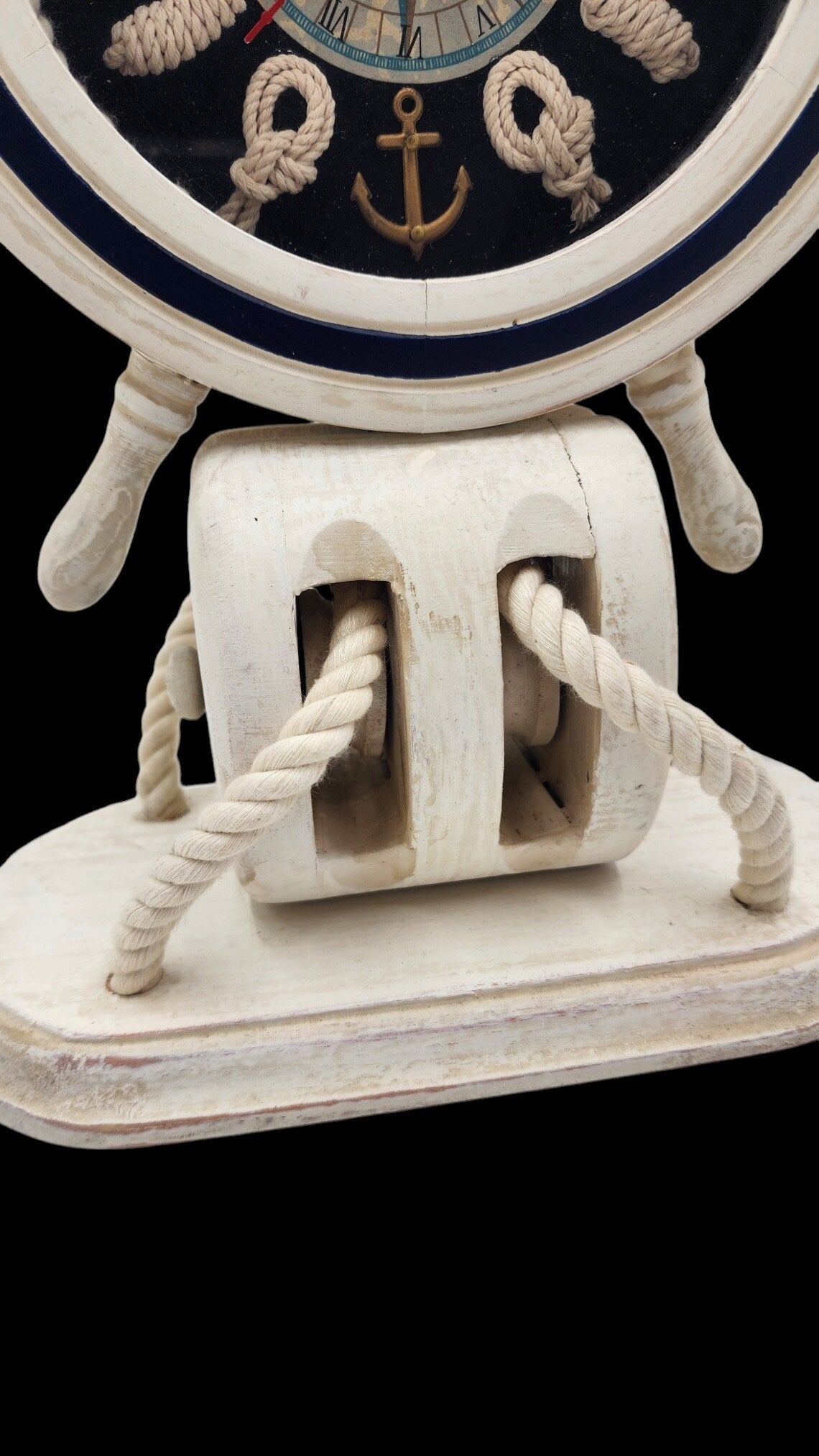 Vintage 13" Ships Wheel Mantle Clock with Wood Block & Tackle - Nautical Sailing Knots Brass - Excellent Working Condition - Thecosmicaccess
