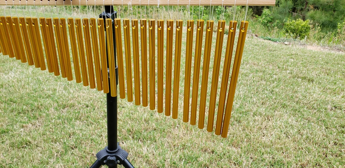 Elegant Gold Bar Single Row Music Chime Percussion with Mounting Stand - 36 Notes of Musical Bliss - Thecosmicaccess