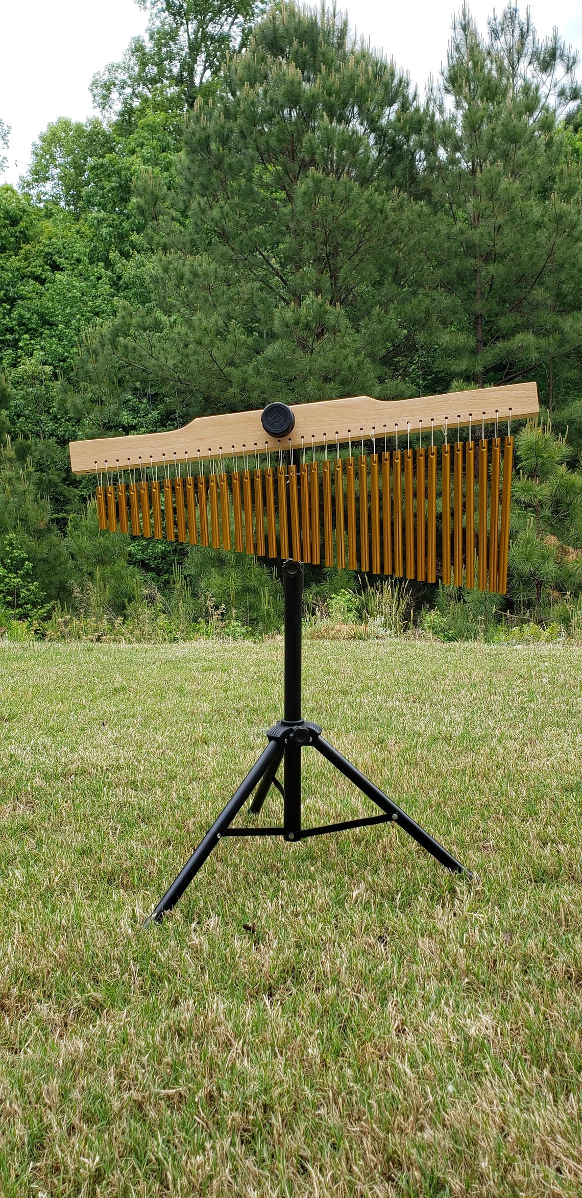 Elegant Gold Bar Single Row Music Chime Percussion with Mounting Stand - 36 Notes of Musical Bliss - Thecosmicaccess