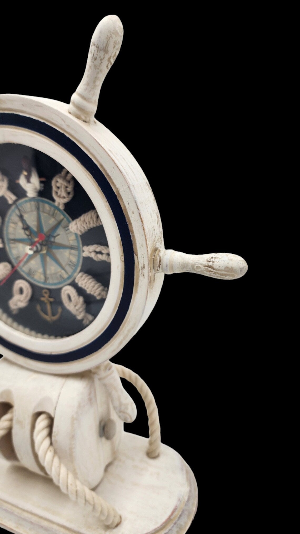 Vintage 13" Ships Wheel Mantle Clock with Wood Block & Tackle - Nautical Sailing Knots Brass - Excellent Working Condition - Thecosmicaccess