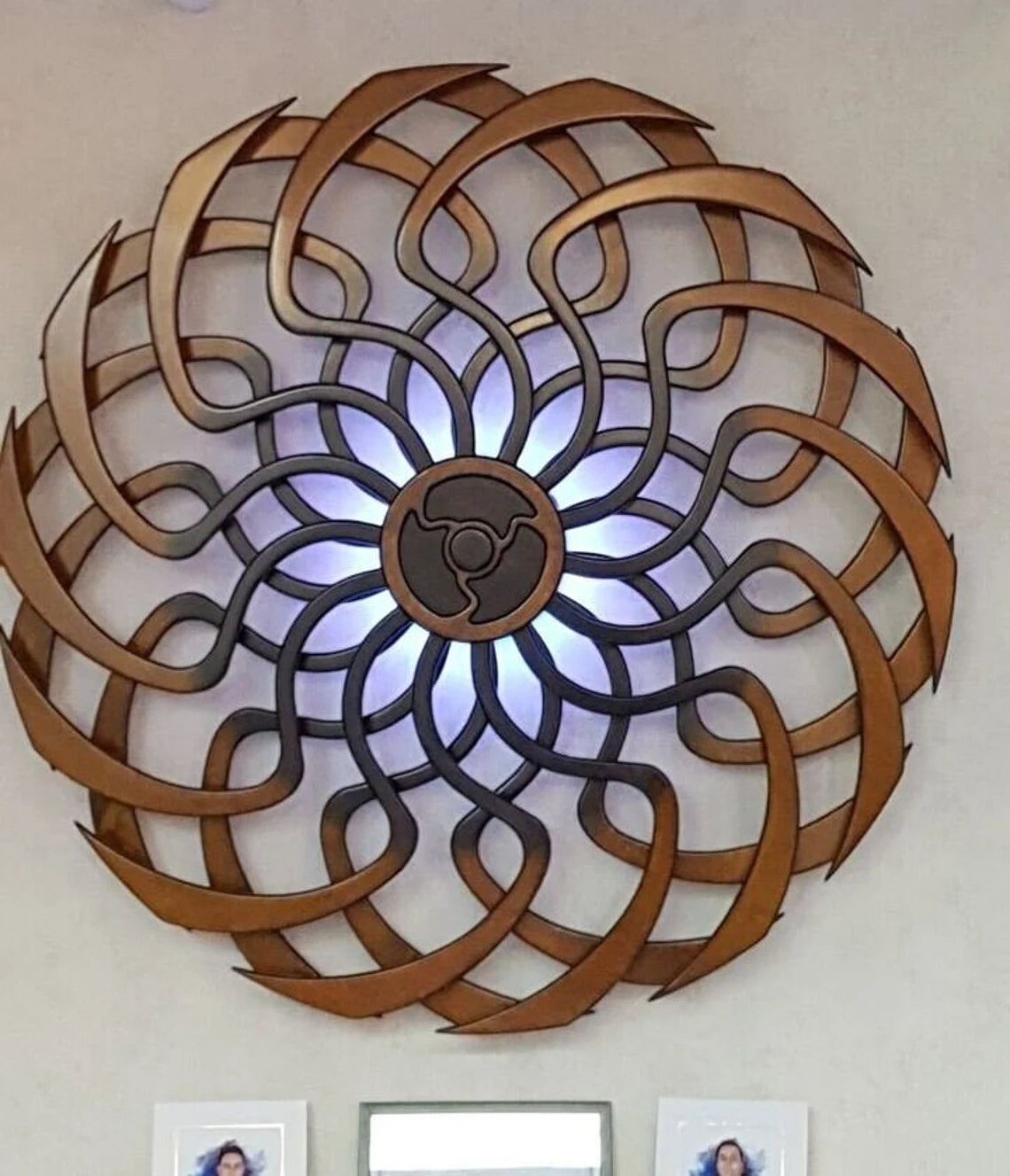 Wooden Kinetic Sculpture Energy Wheel Birch Wood, Bluetooth Enabled with Endless Light, Sound, Rotation Chakra Color Therapy - Thecosmicaccess
