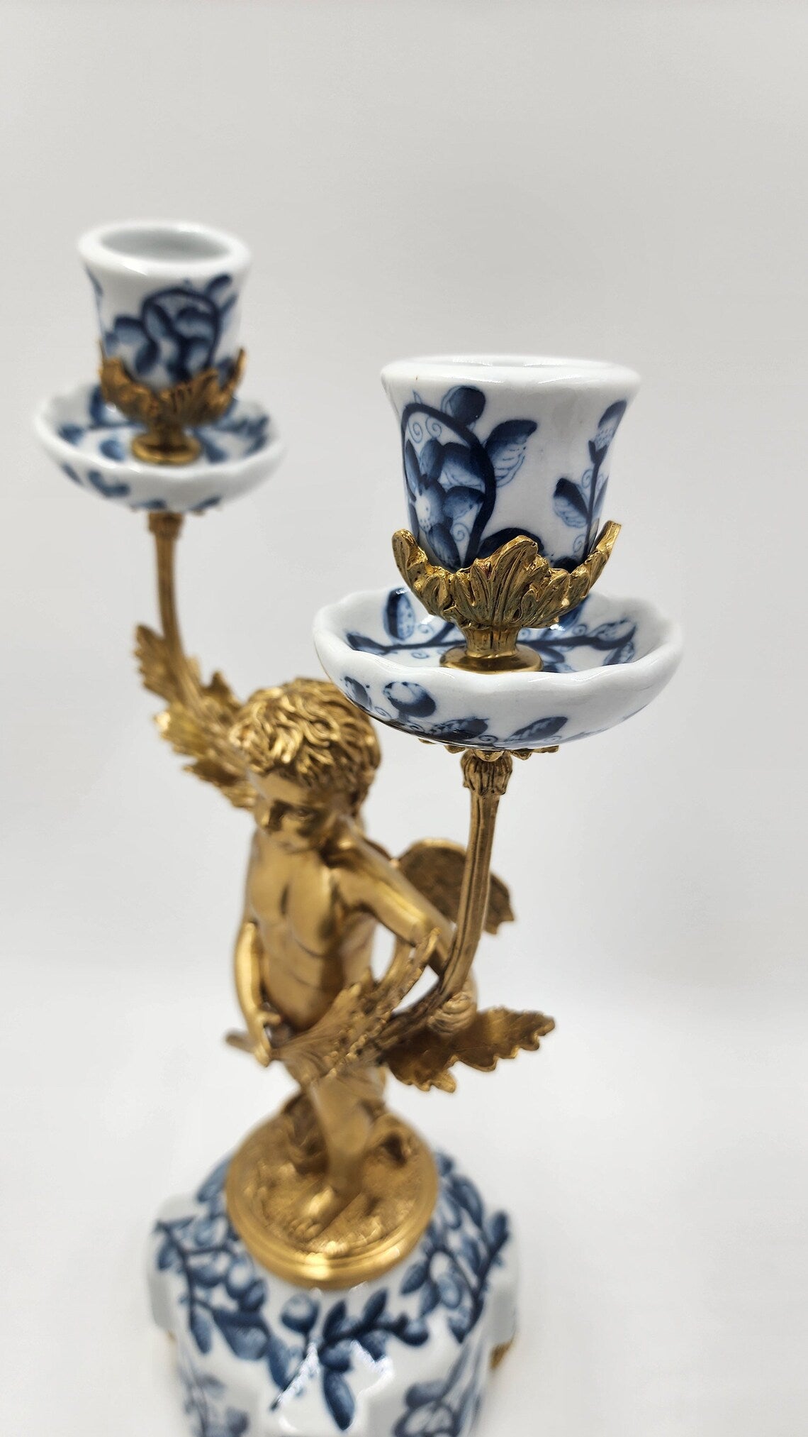 Rare Victorian Era German Porcelain Brass Candelabra - Antique Candlestick Pair - Thecosmicaccess