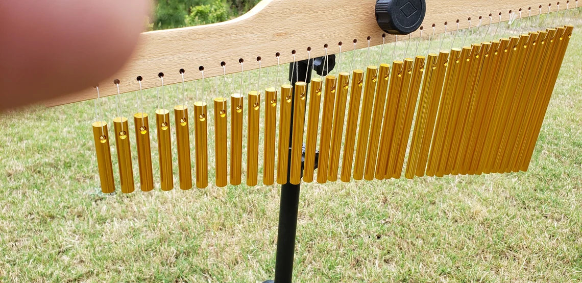 Elegant Gold Bar Single Row Music Chime Percussion with Mounting Stand - 36 Notes of Musical Bliss - Thecosmicaccess