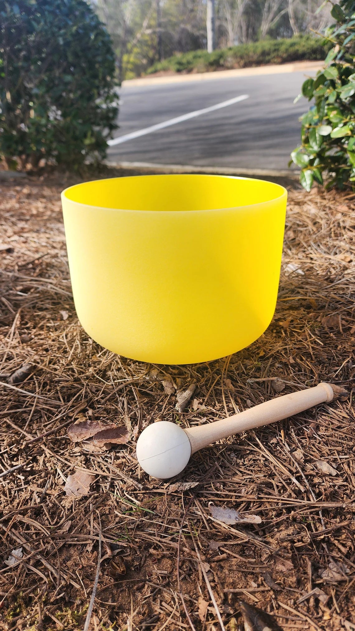 Perfect Pitch 8” Solar Plexus Chakra E Note Quartz Crystal Singing Bowl - Frosted Yellow, O-Ring, Mallet