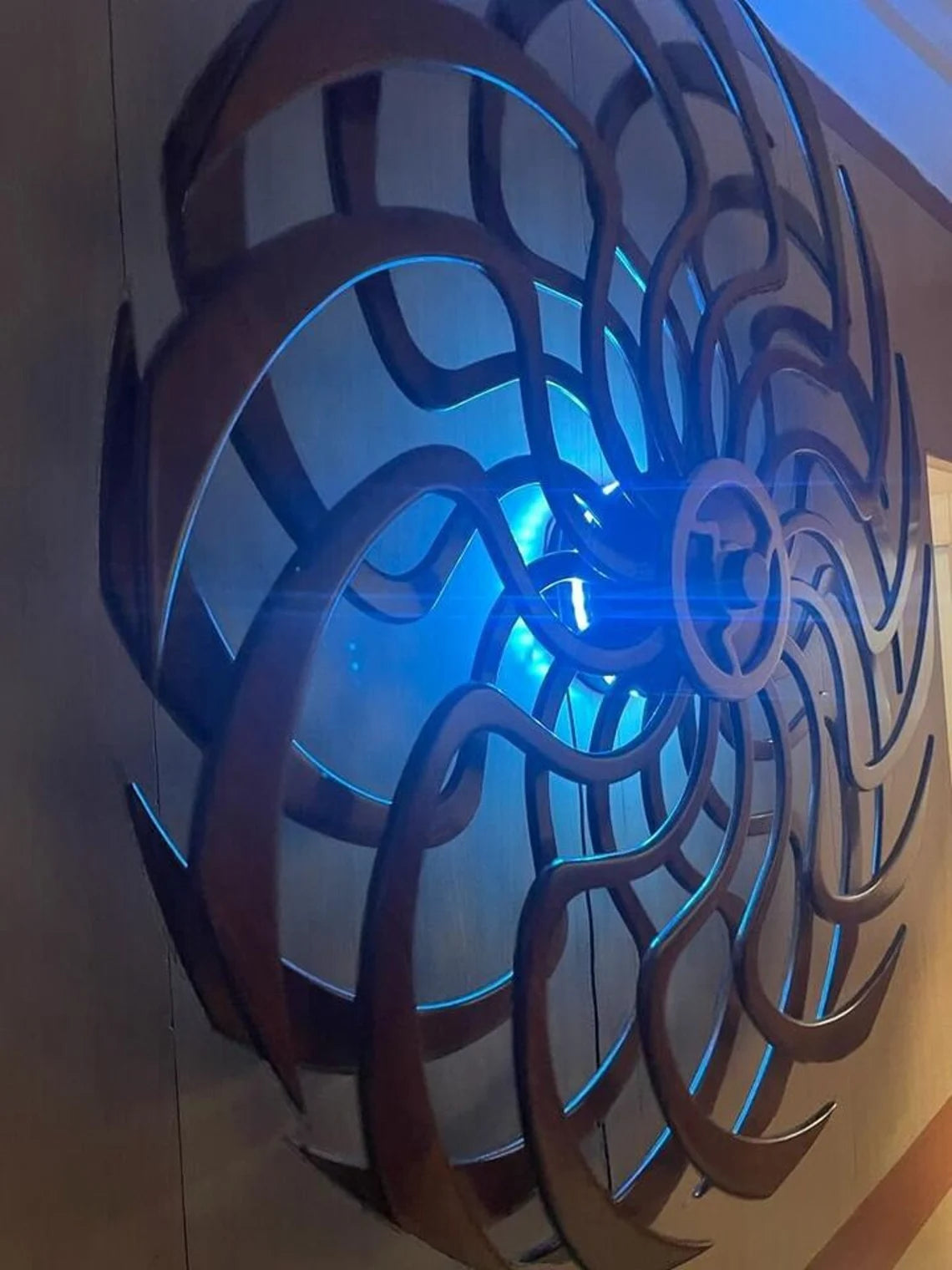 Wooden Kinetic Sculpture Energy Wheel Birch Wood, Bluetooth Enabled with Endless Light, Sound, Rotation Chakra Color Therapy - Thecosmicaccess