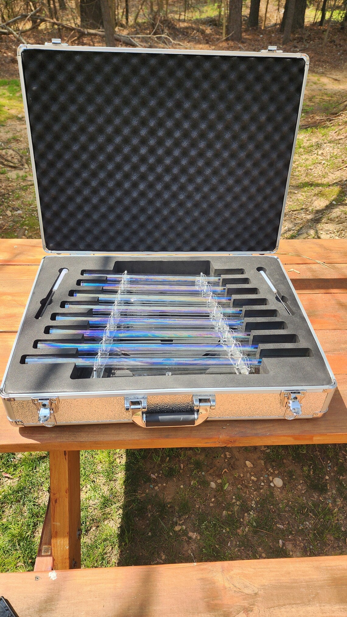 432Hz Perfect Pitch 8 Note C D E F G A B C Quartz Aurora Lights Crystal Singing Harp with Secure Case, 2 Crystal Strikers and Acrylic Stand - Thecosmicaccess