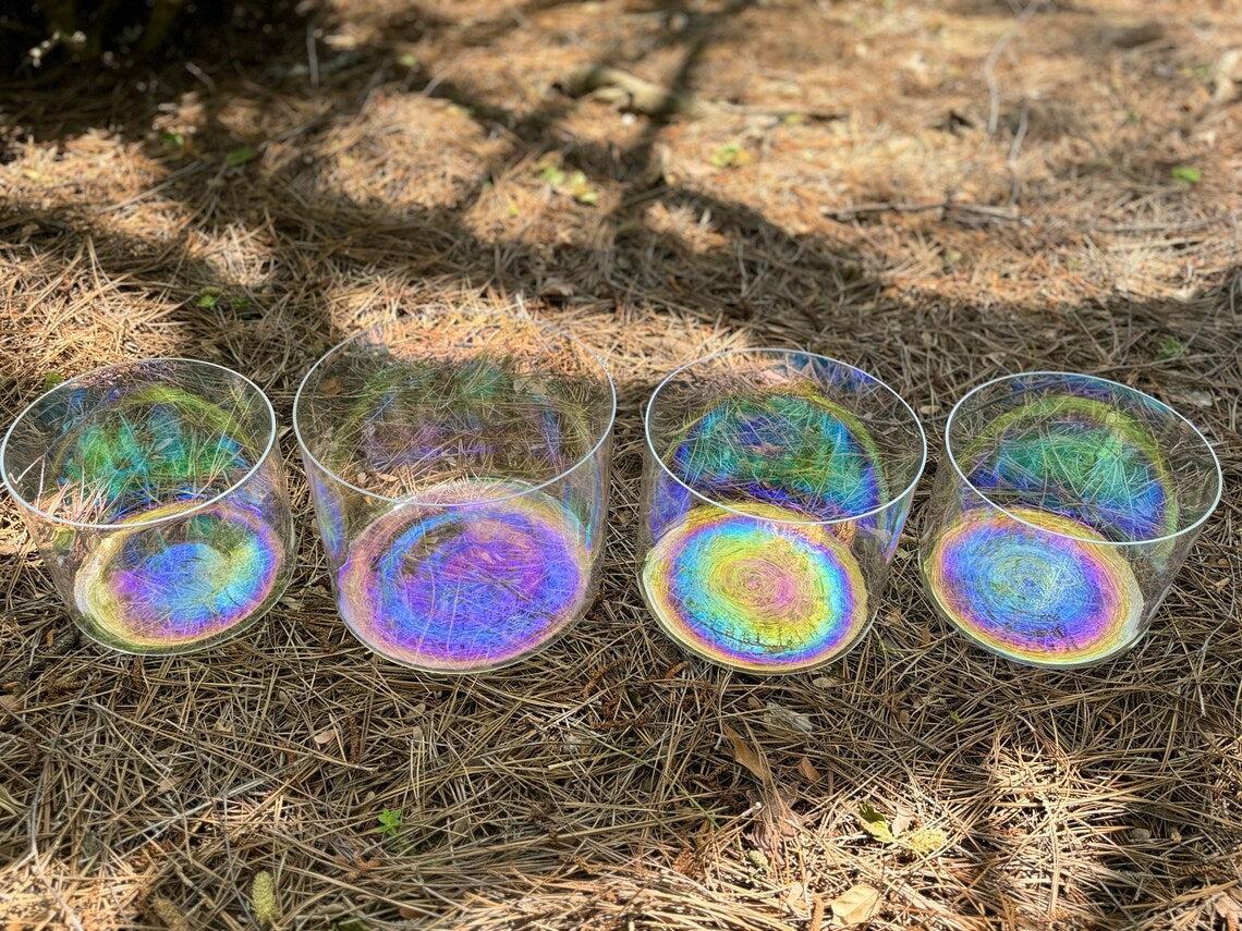 Soulful 432Hz Crystal Singing Bowls Set of 8, Infused with Cosmic Clear Aurora Lights and Chakra Crystal Alignment for Spiritual Awakening - Thecosmicaccess