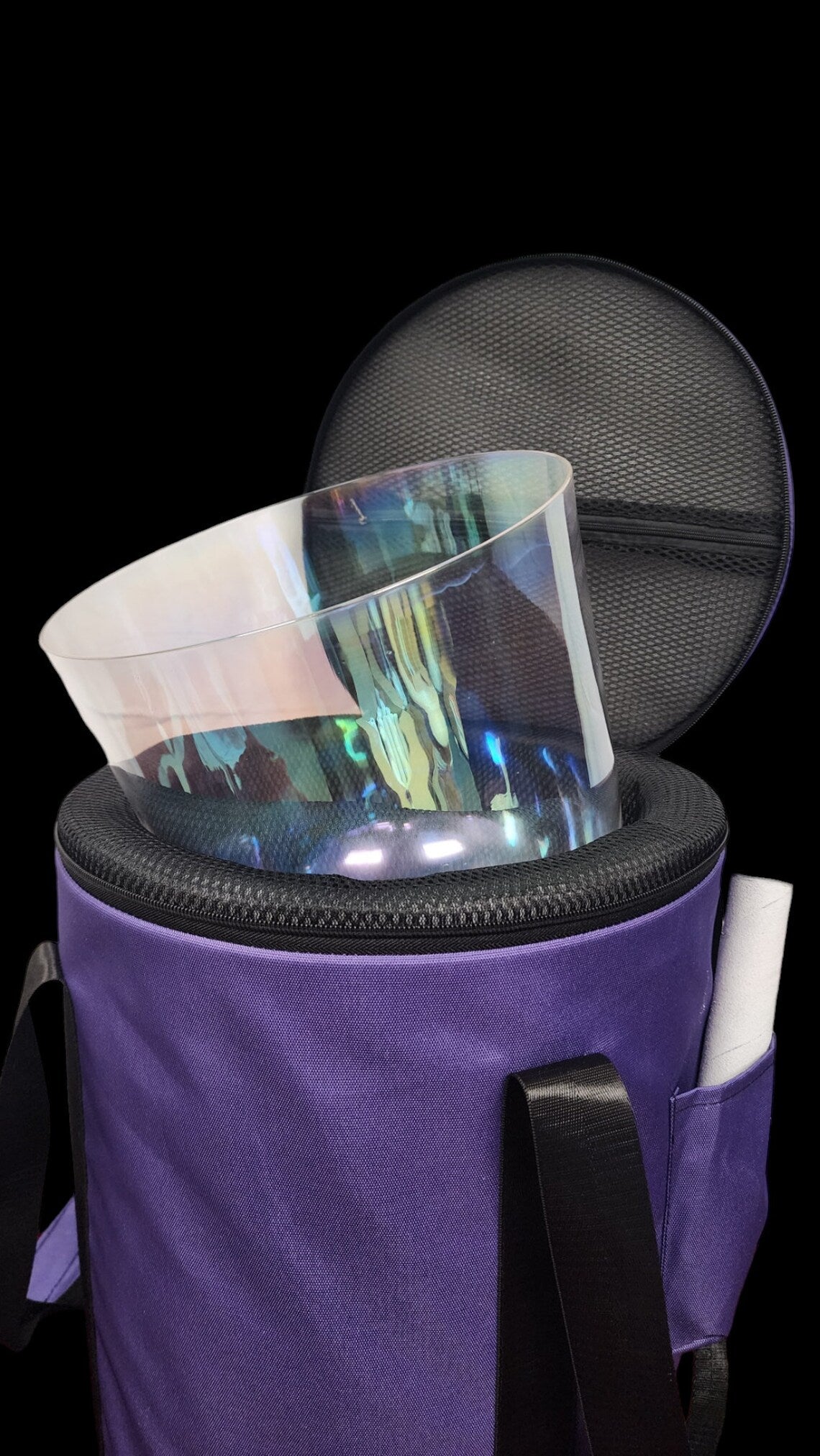 Rare 9 Inch E Note Solar Plexus Chakra Cosmic Aurora Crystal Clear Singing Handle Bowl with Padded Secure CASE - added Protection for Travel - Thecosmicaccess