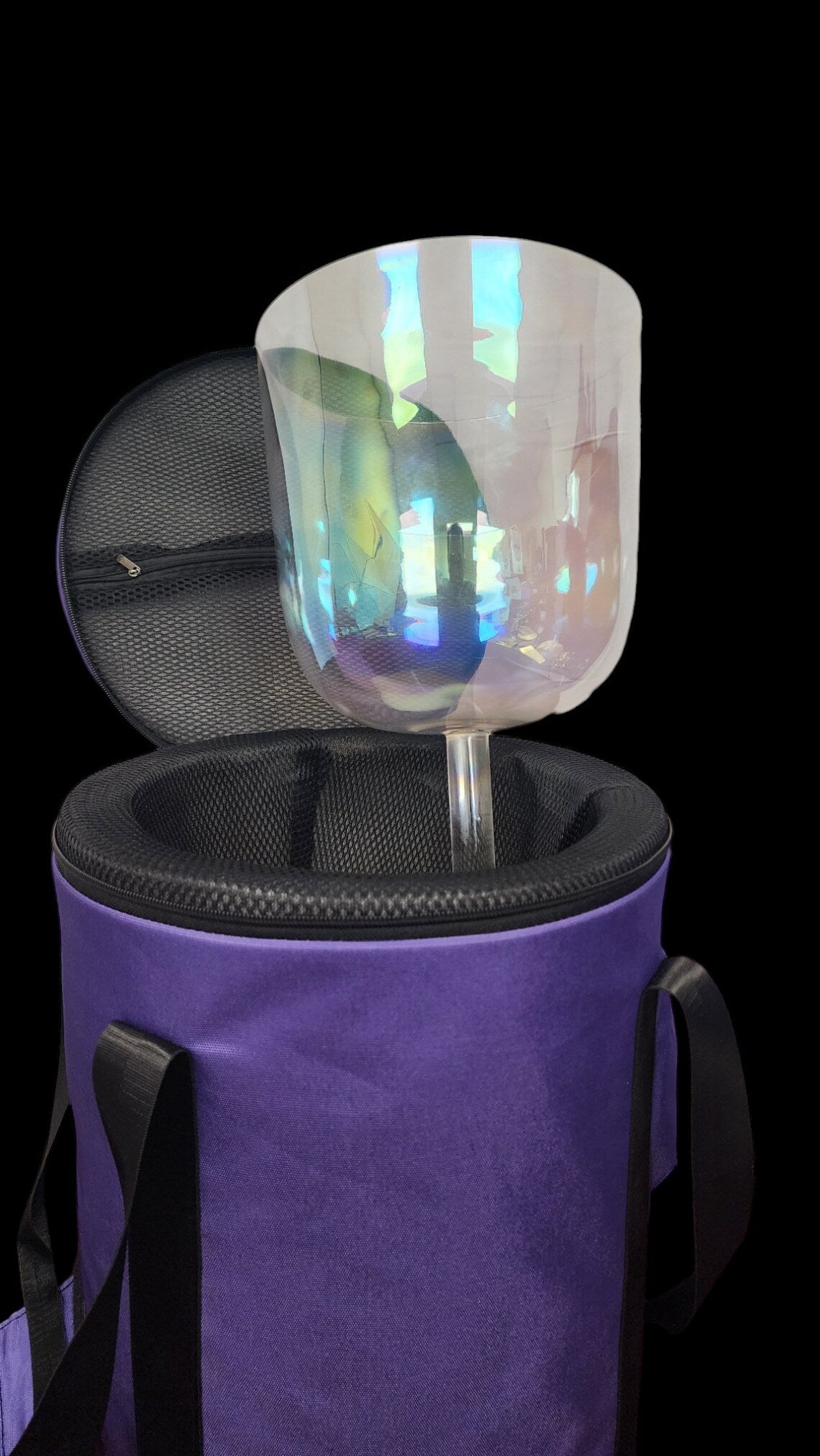 Rare 9 Inch E Note Solar Plexus Chakra Cosmic Aurora Crystal Clear Singing Handle Bowl with Padded Secure CASE - added Protection for Travel - Thecosmicaccess