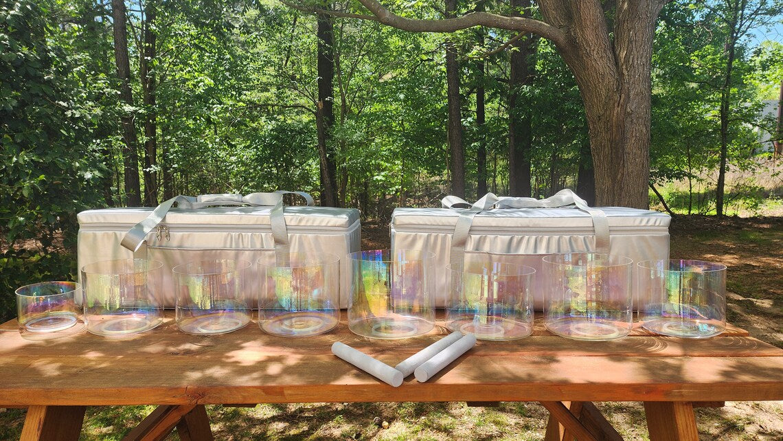 Soulful 432Hz Crystal Singing Bowls Set of 8, Infused with Cosmic Clear Aurora Lights and Chakra Crystal Alignment for Spiritual Awakening - Thecosmicaccess