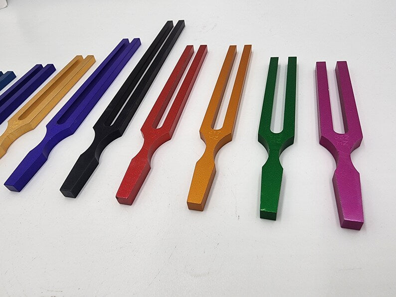Premium Color Solfeggio Tuning Fork Set of 9 Tuning Forks Perfect for DNA Healing with Striker and Velvet Bag, Sound Therapy