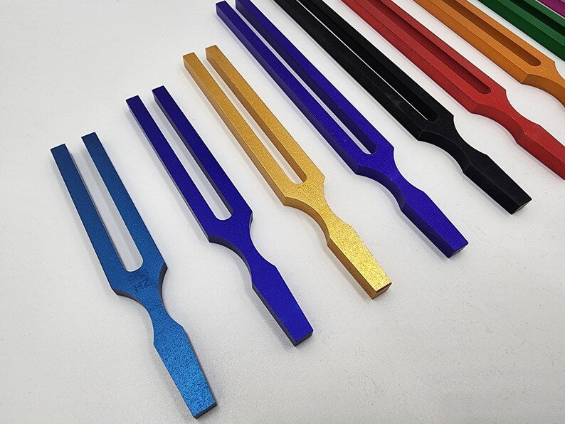 Premium Color Solfeggio Tuning Fork Set of 9 Tuning Forks Perfect for DNA Healing with Striker and Velvet Bag, Sound Therapy