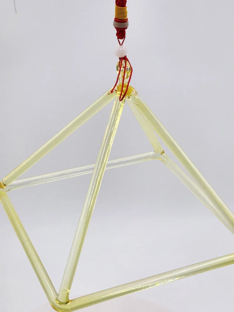 7” Yellow Quartz Crystal Singing Pyramid Sound Healing Musical Instrument with Crystal Striker and Padded Carry Case - Thecosmicaccess