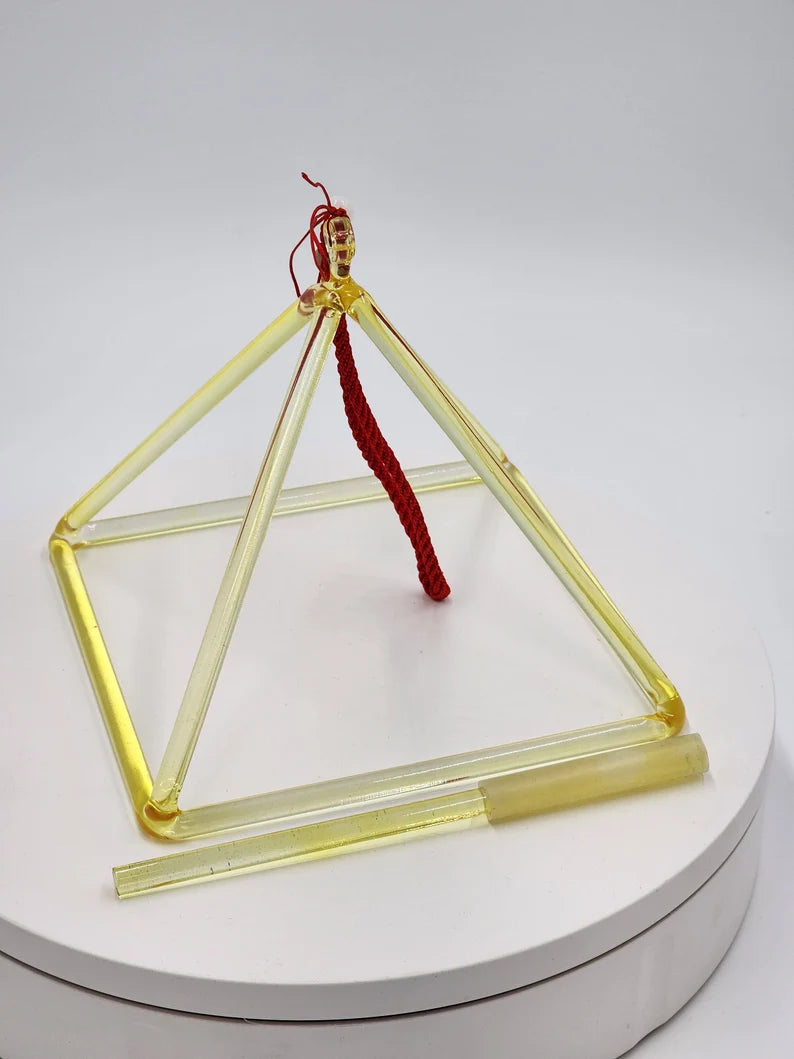 7” Yellow Quartz Crystal Singing Pyramid Sound Healing Musical Instrument with Crystal Striker and Padded Carry Case - Thecosmicaccess