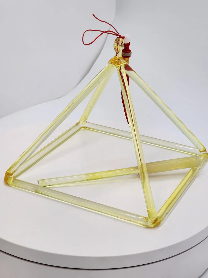 7” Yellow Quartz Crystal Singing Pyramid Sound Healing Musical Instrument with Crystal Striker and Padded Carry Case - Thecosmicaccess