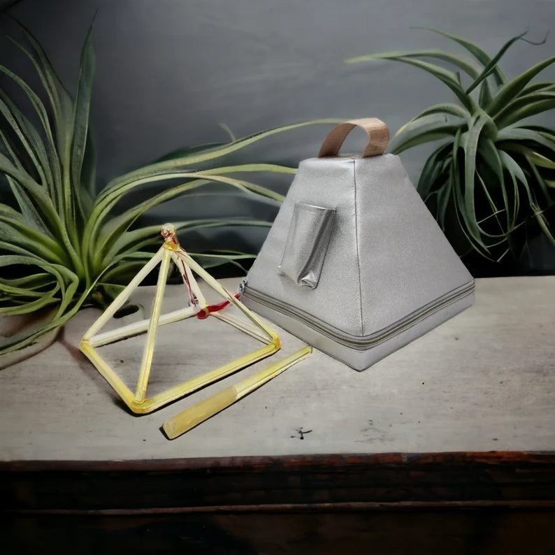 7” Yellow Quartz Crystal Singing Pyramid Sound Healing Musical Instrument with Crystal Striker and Padded Carry Case - Thecosmicaccess