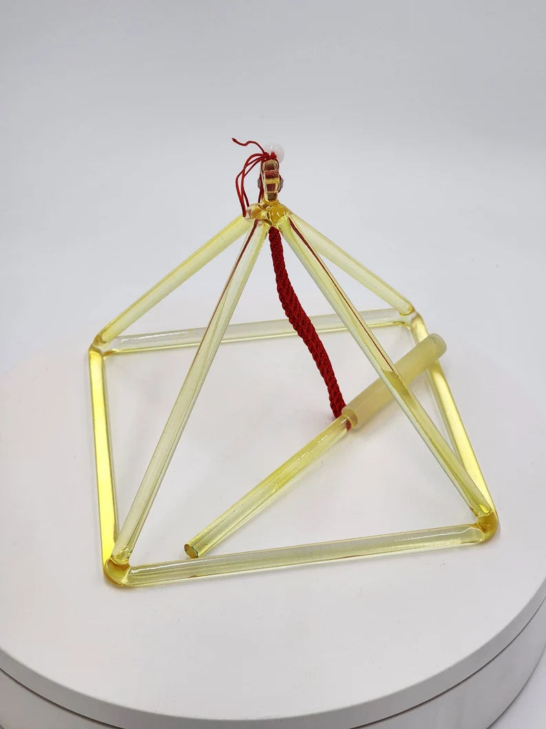7” Yellow Quartz Crystal Singing Pyramid Sound Healing Musical Instrument with Crystal Striker and Padded Carry Case - Thecosmicaccess