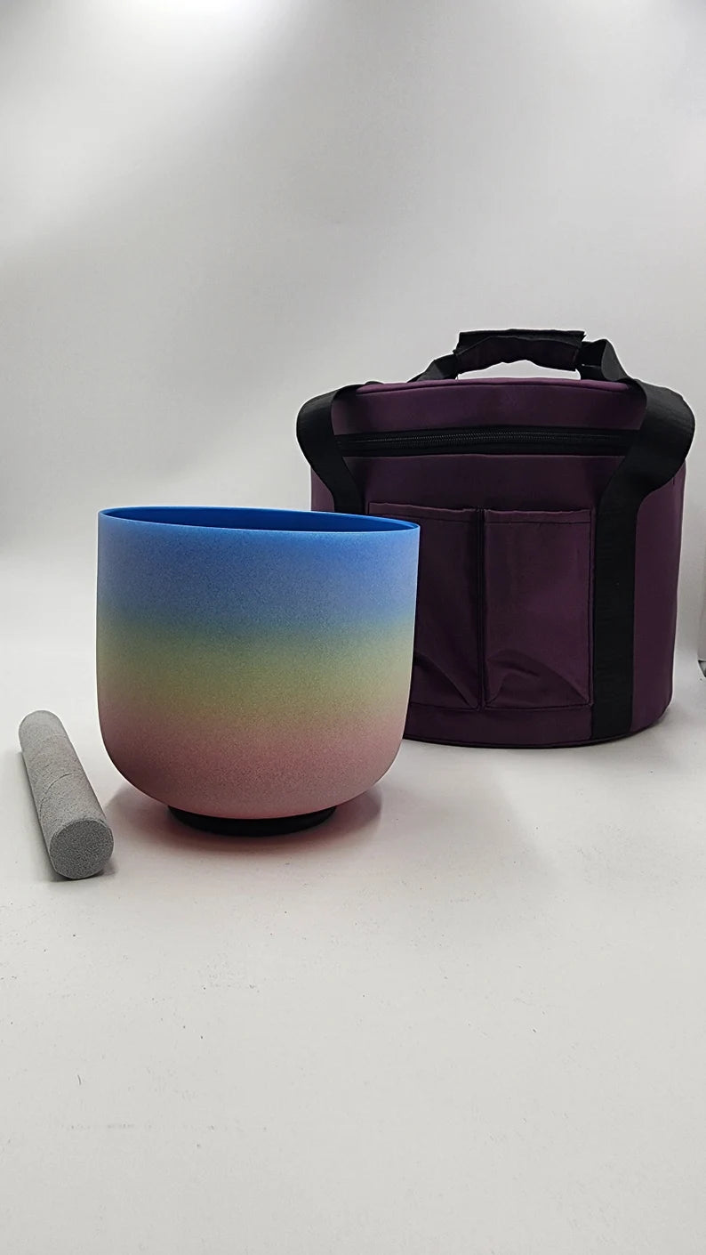 432Hz G Note 7 Inch 4th Octave Rainbow Throat Chakra Crystal Singing Bowl with Striker O-ring, Sound Healing, Meditation - Thecosmicaccess