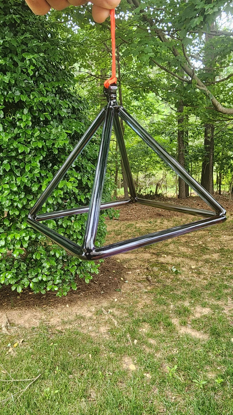 Rare and Exquisite 6 Inch Mystical Blue Black Crystal Singing Pyramid for Sound Healing and Meditation with Padded Case and Crystal Striker - Thecosmicaccess