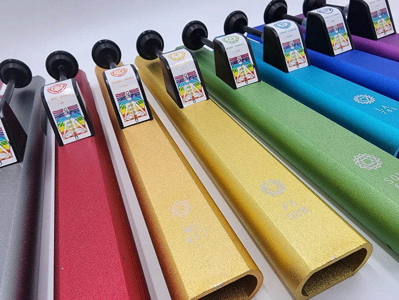 Complete Set of 9 Self-Activating Solfeggio Tubes for Bio-field Therapy and Sound Vibration - Encased in die cast Metal Container - Thecosmicaccess