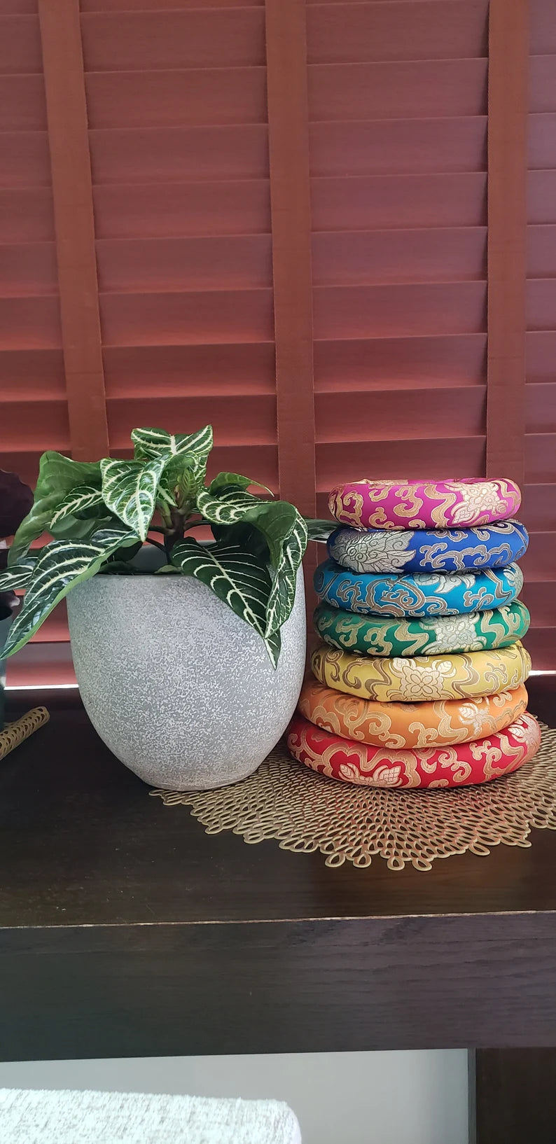 Chakra Coded Silk O-rings Brocade Cushion Set for Crystal/Tibetan Singing Bowls - 7 Colors - Thecosmicaccess