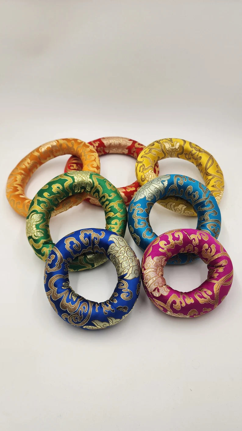 Chakra Coded Silk O-rings Brocade Cushion Set for Crystal/Tibetan Singing Bowls - 7 Colors - Thecosmicaccess
