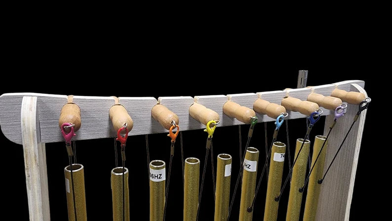 Gold Color Solfeggio Tuning Pipes Complete Set of 9 with Wooden Stand - Louder than Tuning Forks - Thecosmicaccess