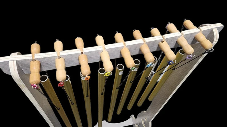 Gold Color Solfeggio Tuning Pipes Complete Set of 9 with Wooden Stand - Louder than Tuning Forks - Thecosmicaccess
