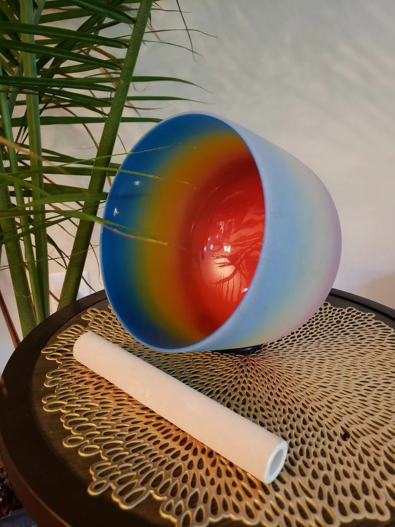 432Hz G Note 7 Inch 4th Octave Rainbow Throat Chakra Crystal Singing Bowl with Striker O-ring, Sound Healing, Meditation
