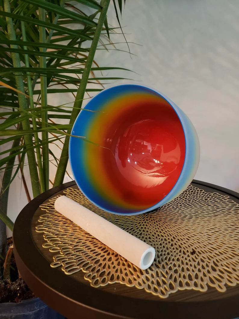 432Hz G Note 7 Inch 4th Octave Rainbow Throat Chakra Crystal Singing Bowl with Striker O-ring, Sound Healing, Meditation - Thecosmicaccess