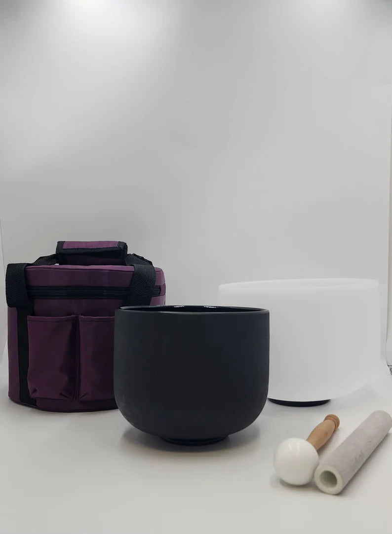 Perfect Pitch Yin and Yang Crystal Singing Bowl Set with Padded Case, Mallet and O-ring - Harmonize Yin and Yang Energies, Balance and Heal - Thecosmicaccess