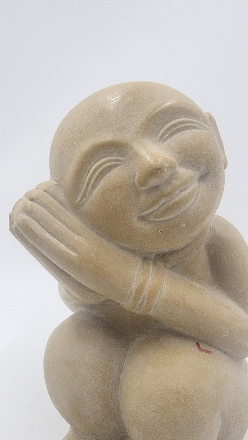 Timeless Charm: Captivating Antique Soapstone Statue of a Dreaming Child - Thecosmicaccess