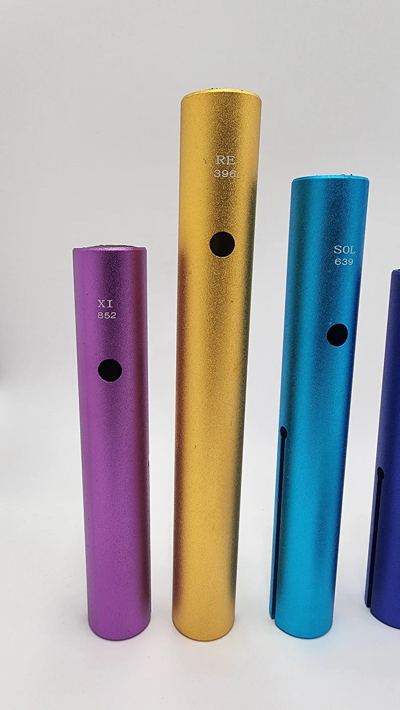 Solfeggio Tubes - Full Set of 9 Chakra Color Sound Frequencies Instruments for Vibration and Healing - Louder than Tuning Forks - Thecosmicaccess