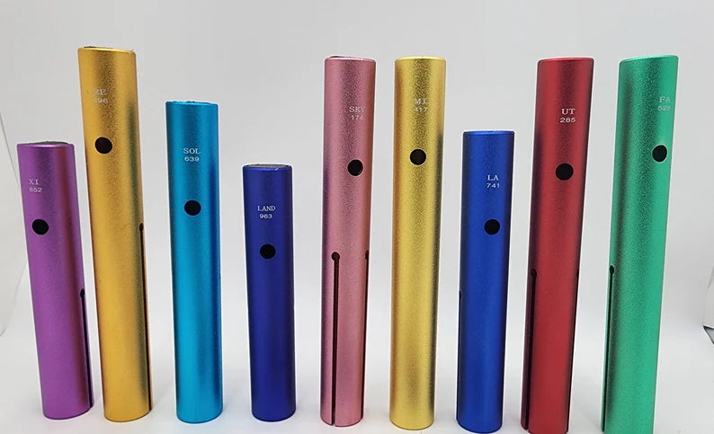 Solfeggio Tubes - Full Set of 9 Chakra Color Sound Frequencies Instruments for Vibration and Healing - Louder than Tuning Forks - Thecosmicaccess