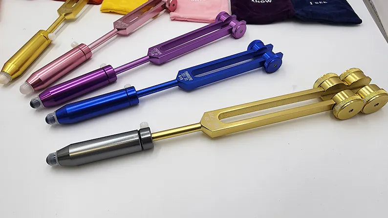 9 Set Chakra - Professionally Tuned .25 Hz Premium Tuning Fork Set, Chakra Printed Bags, Soul Purpose, Earth Star, Biofield, Sound Vibration - Thecosmicaccess