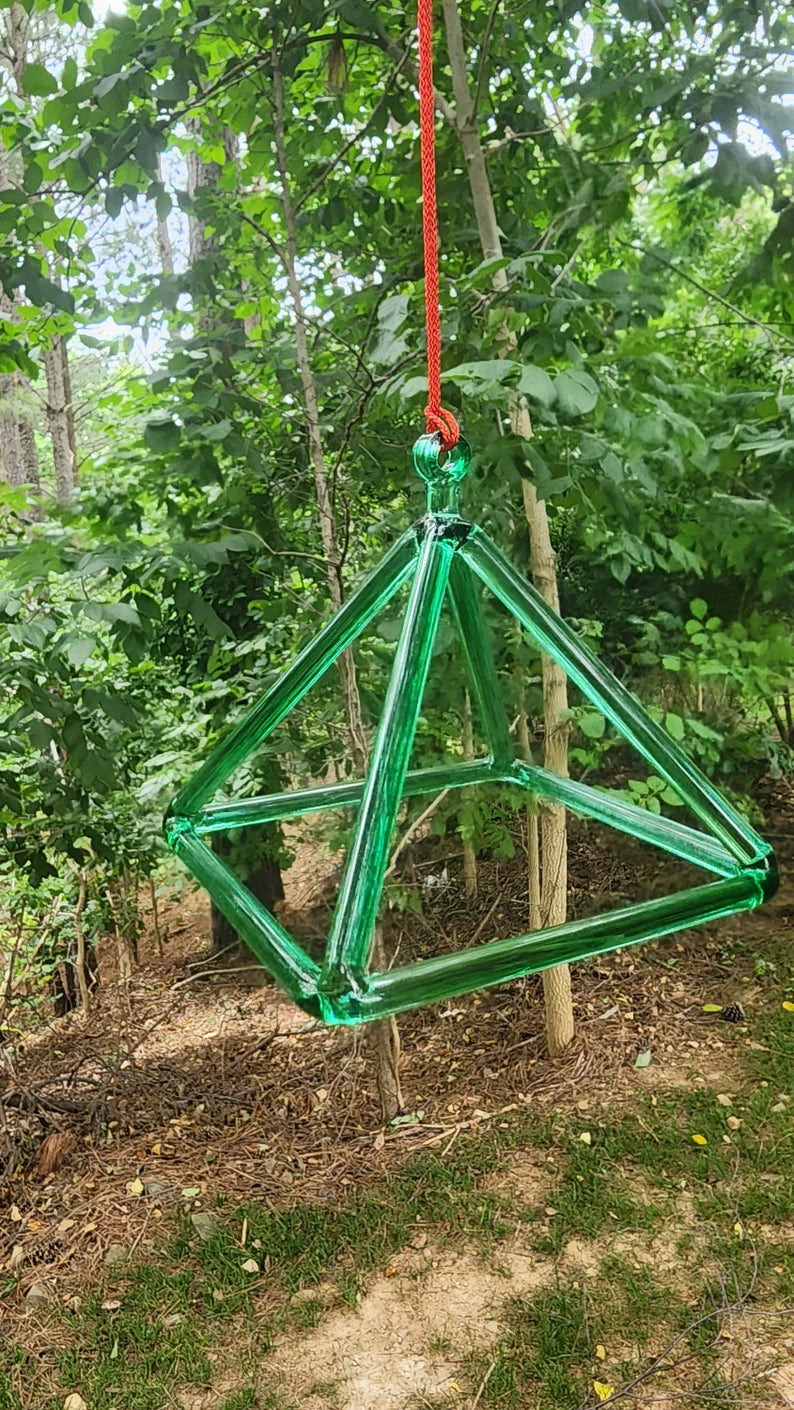 Green Color Crystal Singing Pyramid with Crystal Striker - Embrace Healing Harmony and Elevate Your Sound Bath Experience - Thecosmicaccess