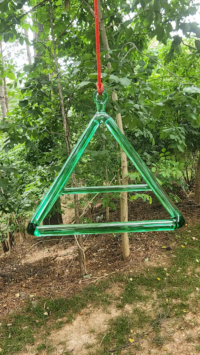 Green Color Crystal Singing Pyramid with Crystal Striker - Embrace Healing Harmony and Elevate Your Sound Bath Experience - Thecosmicaccess