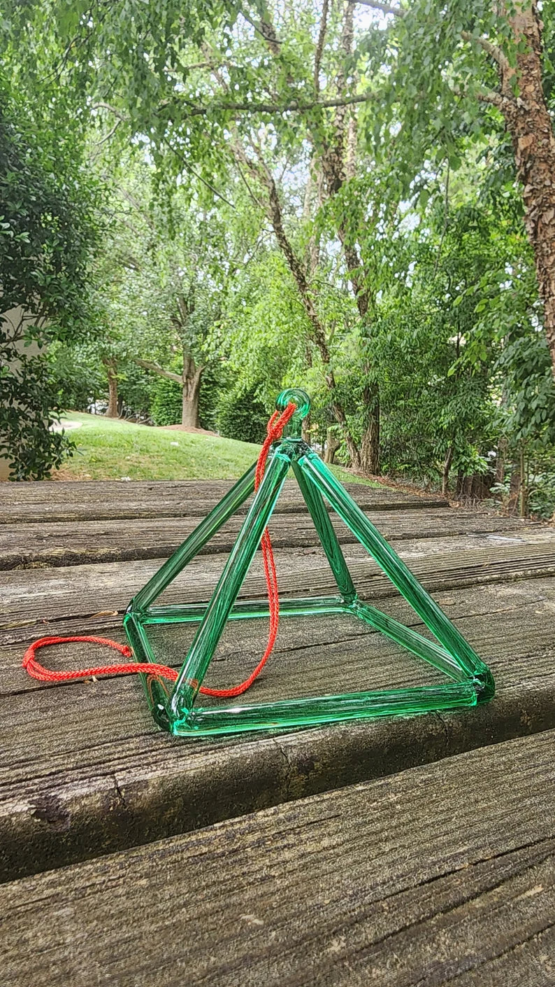 Green Color Crystal Singing Pyramid with Crystal Striker - Embrace Healing Harmony and Elevate Your Sound Bath Experience - Thecosmicaccess