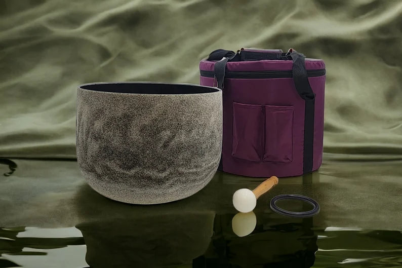 Serenity and Spiritual Awakening: 8-Inch Obsidian Crystal Singing Bowl in A Note with Carrying Case - Thecosmicaccess