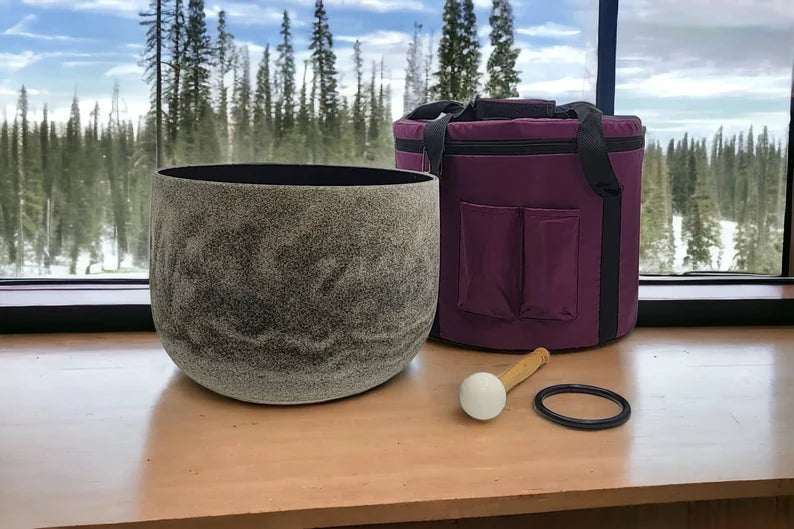 Serenity and Spiritual Awakening: 8-Inch Obsidian Crystal Singing Bowl in A Note with Carrying Case - Thecosmicaccess