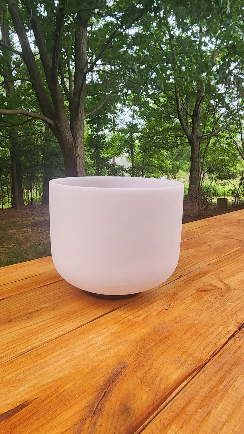 Heart Healing Harmony: Morganite F Note Crystal Singing Bowl with Custom Carrying Case Nurturing Sounds for Emotional Balance and Self-Love