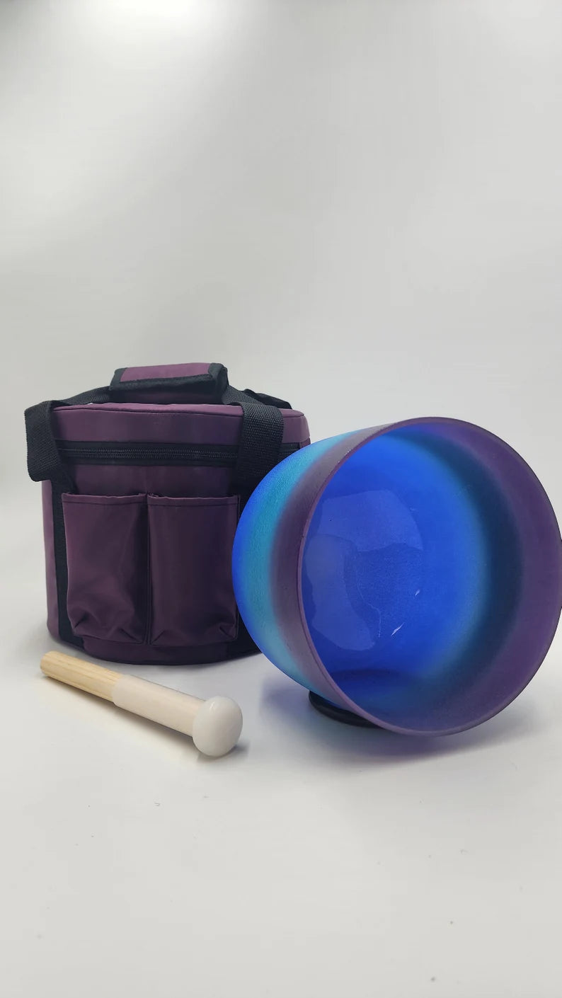 F Note Perfect Pitch 8" Rainbow Crystal Singing Bowl - Cosmic Azure Amethyst - Emotional Healing, Heart-Centeredness, Tranquil Vibrations - Thecosmicaccess