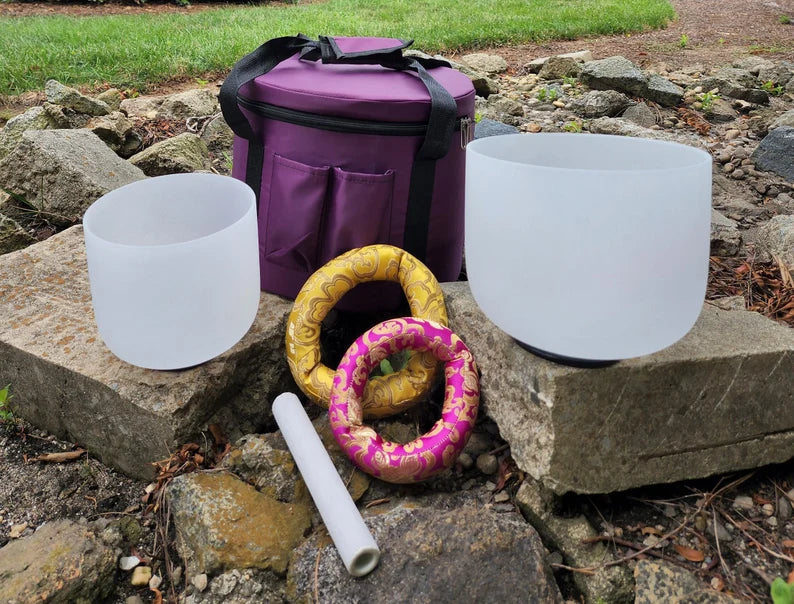 Premium Earth Star and Soul Purpose Crystal Singing Bowl Set with Padded Case Mallet - Complete your Full Chakra Set
