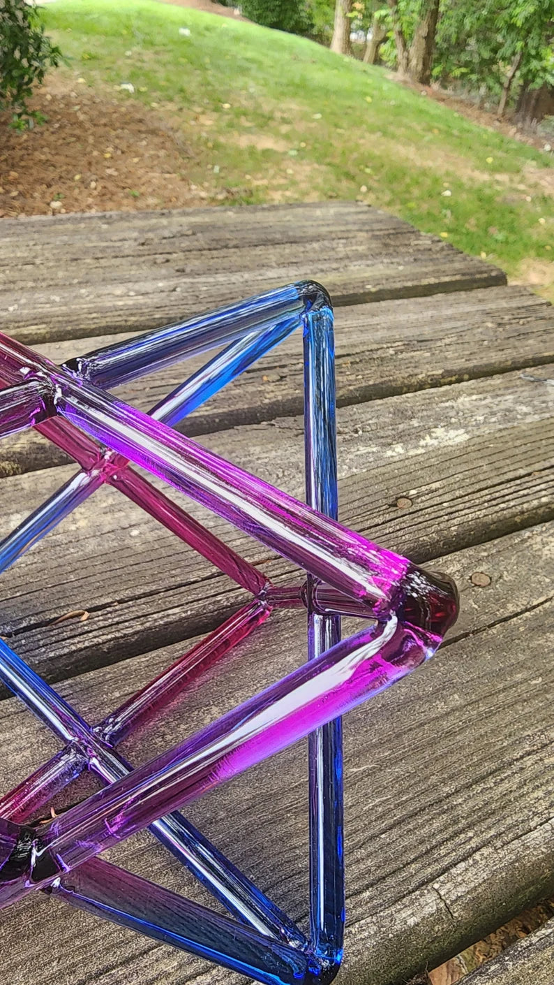 8 Inch Pink Purple Crystal Singing Merkaba with CASE And Crystal Striker Handcrafted Healing Crystal for Meditation Spiritual Transformation - Thecosmicaccess