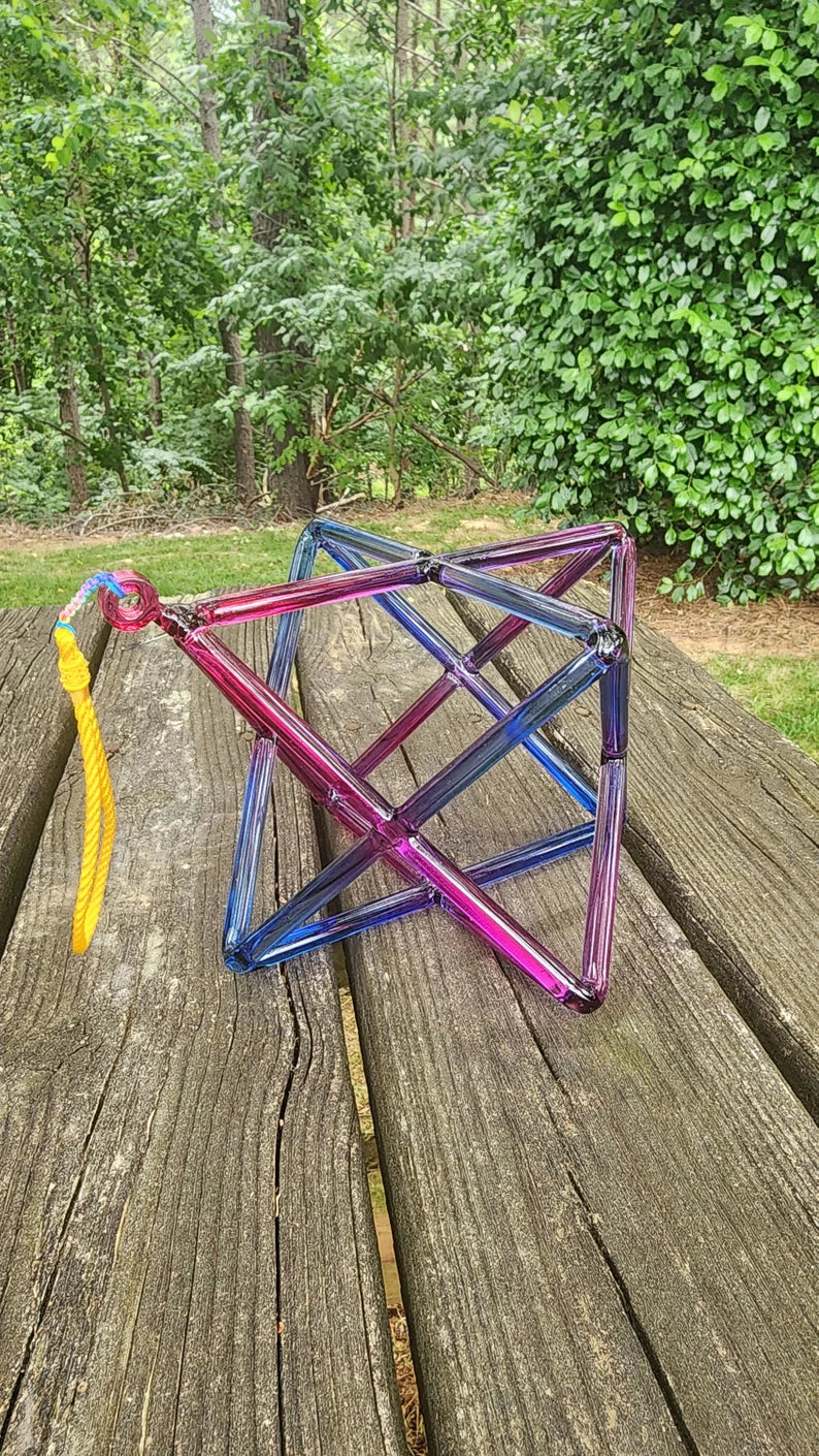 8 Inch Pink Purple Crystal Singing Merkaba with CASE And Crystal Striker Handcrafted Healing Crystal for Meditation Spiritual Transformation - Thecosmicaccess