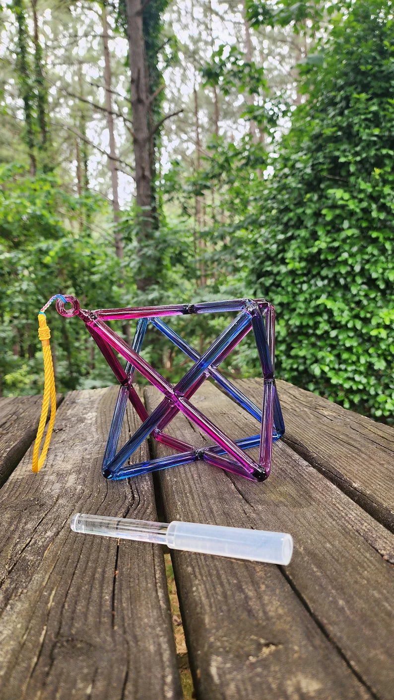 8 Inch Pink Purple Crystal Singing Merkaba with CASE And Crystal Striker Handcrafted Healing Crystal for Meditation Spiritual Transformation - Thecosmicaccess