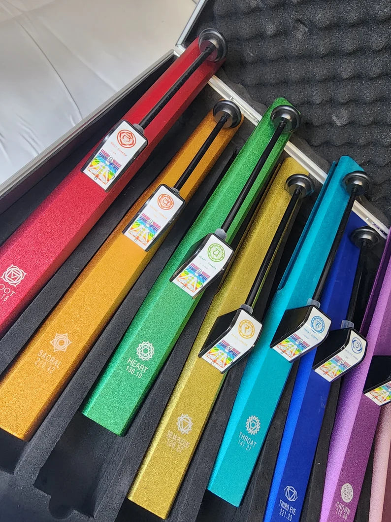 Harmonize Your Energy: The Complete Set of 8 Chakra Self Knock Pipes with Encased Die Cast Metal Container - Louder than Tuning Forks