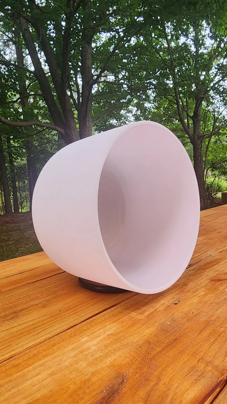 8" Handmade Morganite Fused Crystal Singing Bowl - G Note - Throat Chakra with Padded Secure Case, Mallet and O-ring - Thecosmicaccess